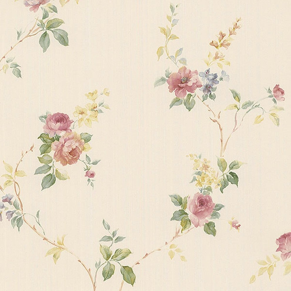 Rose Gardens 2, Romantic Floral Flower Cream, Rose Wallpaper Roll