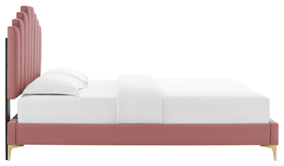 Elise Queen Performance Velvet Platform Bed MOD-6693-DUS