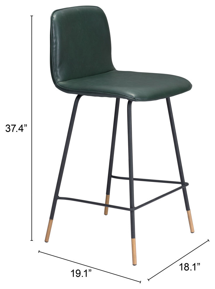 Counter Stool Chair, Steel Metal, Fabric, Green, Black, Gold, Mid Century Cafe