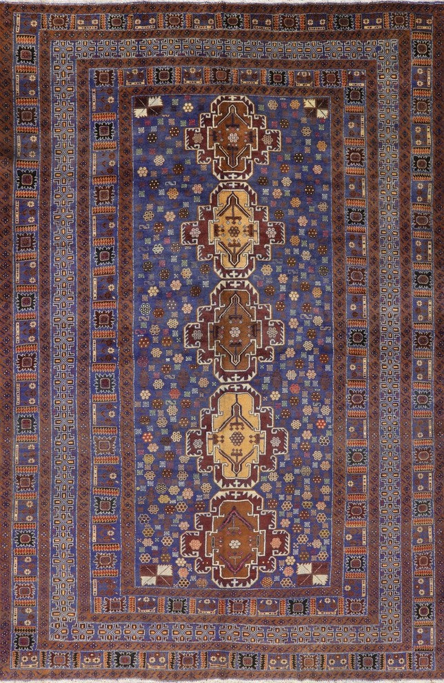 Balouch Tribal Blue Afghan Hand-Knotted Wool Rug, 7'x11'