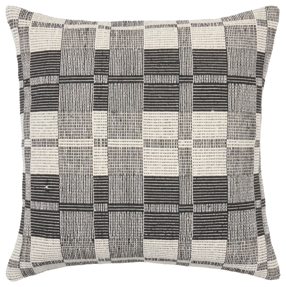 Wren Striped Black/ Cream Pillow 24" Square, Down Fill