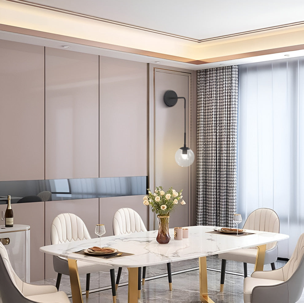 Modern LED Wall Lamp in the Shape of Glass Ball for Dining Room, Black, Clear Glass, Cool Light