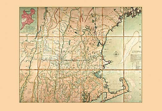 Map of the Most Inhabited Part of New England - Canvas Poster 20" x 30"