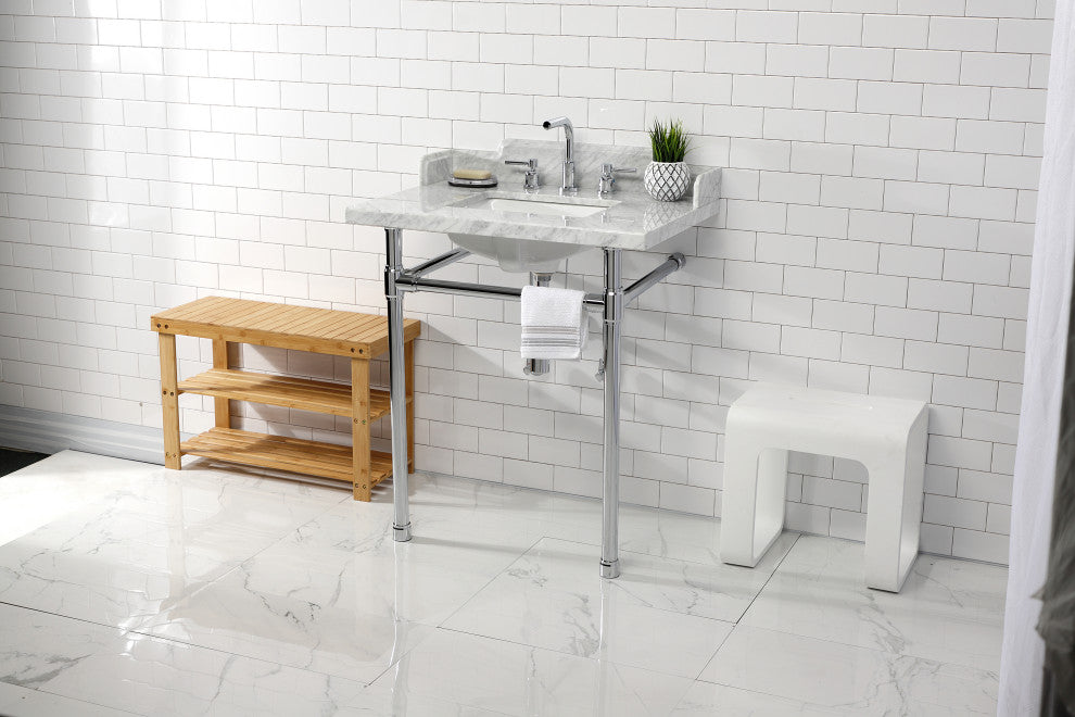 Kingston Brass LMS30M8SQ1ST 30" Carrara Marble Console Sink, Legs