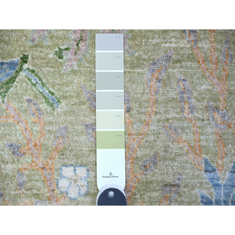 Reseda Green Pure Wool Hand Knotted Afghan Peshawar Oriental Rug, 3'x5'2"