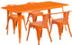 31.5''x63'' Rectangular Metal Indoor Table Set with 4 Arm Chairs, Orange