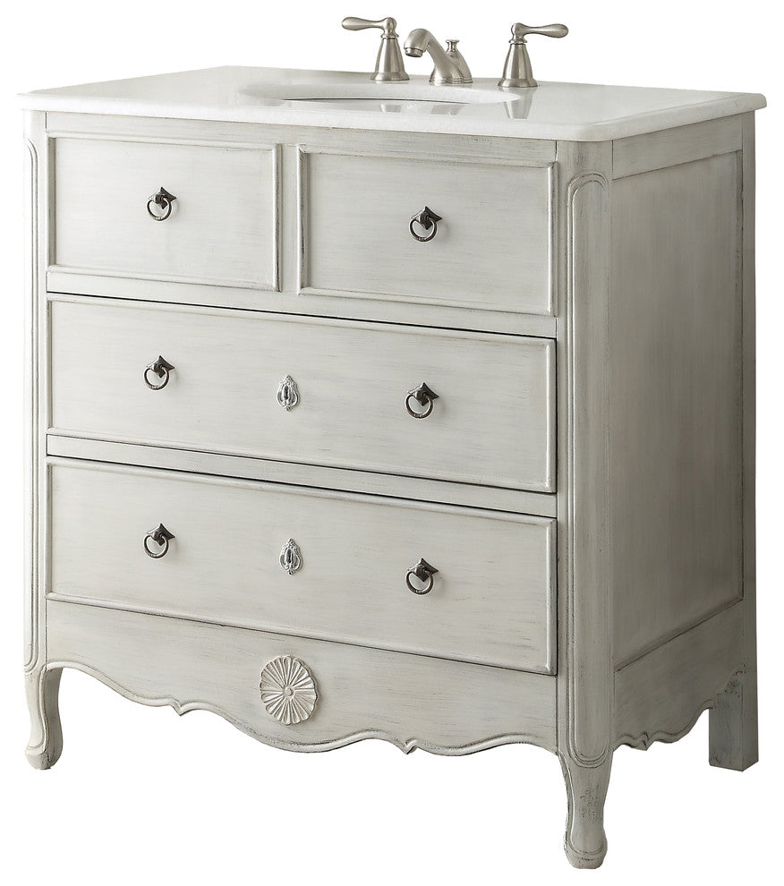 34" Cottage Look Daleville Bathroom Sink Vanity, Distressed Gray, Without Mirror