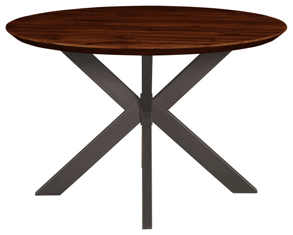 LeisureMod RTX47DW Ravenna 47" Round Wood Dark Walnut Dining Table Metal Base