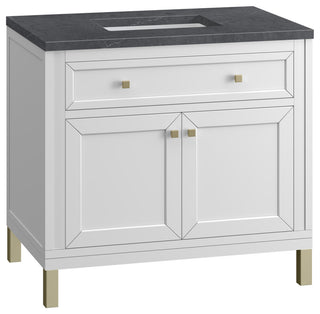 Chicago 36" Single Vanity, Glossy White,  Charcoal Soapstone Top