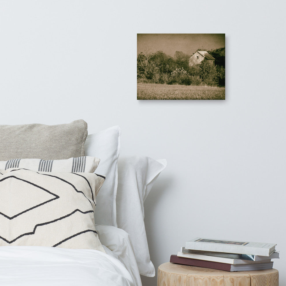 Farmhouse Wall Art: Abandoned Barn Trees Vintage Canvas Print, 12" X 16"