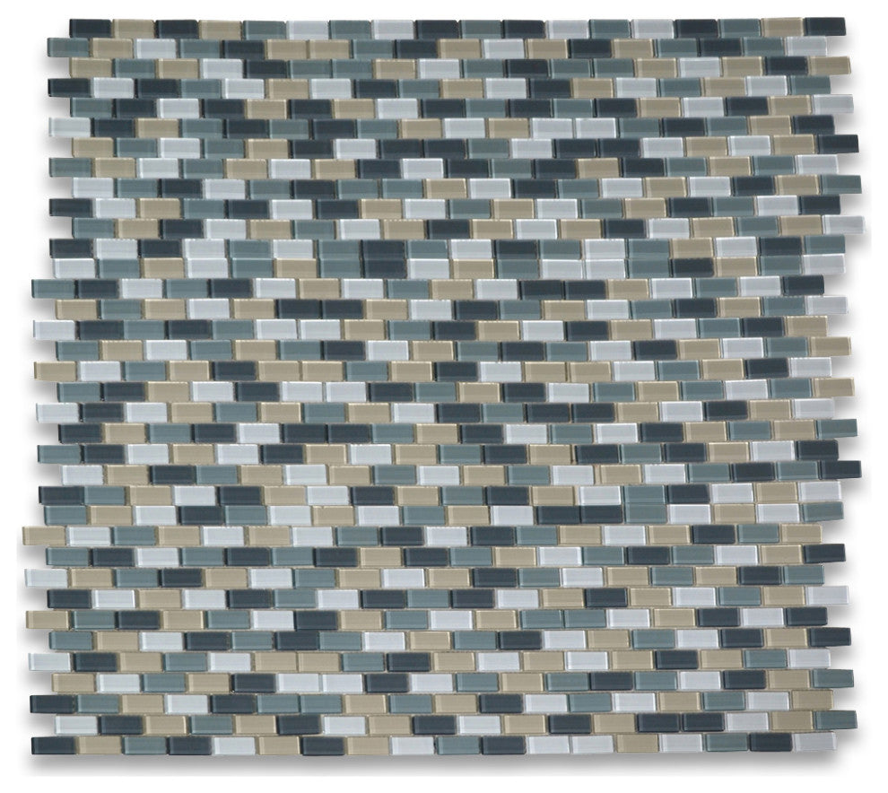 Glass Mosaic Tile Gray Blue Grey Beige Bluish White Glass Backsplash, 1 sheet
