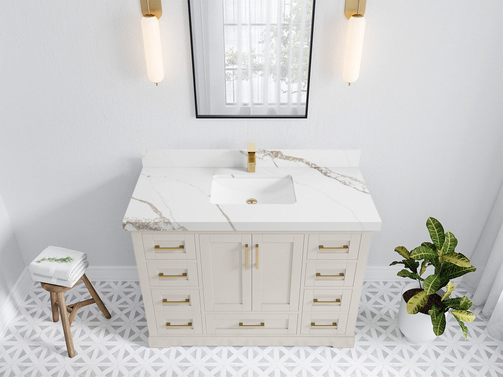 Boston 48" Single Sink Bath Vanity in Fine Grain 2" Calacatta Gold