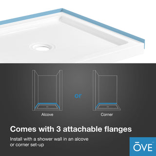 Ove Decors Erika Shower Base Rectangle, White, 38"x32", Center Drain