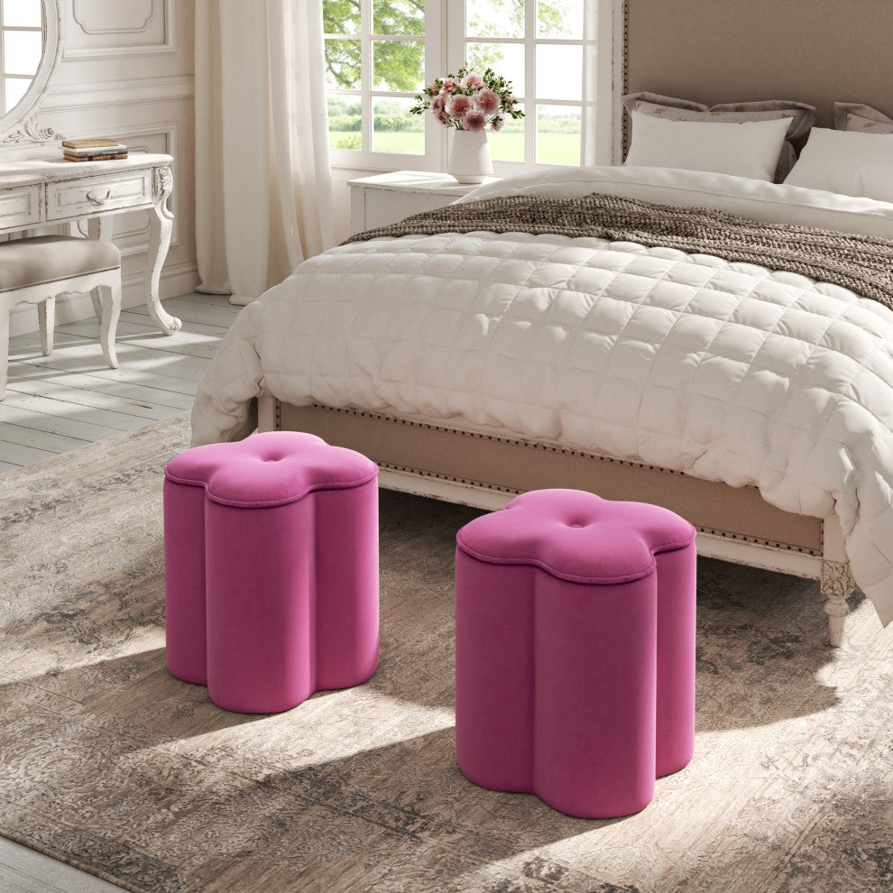 Rustic Manor Kayli Ottoman, Upholstered, Velvet, Fuchsia