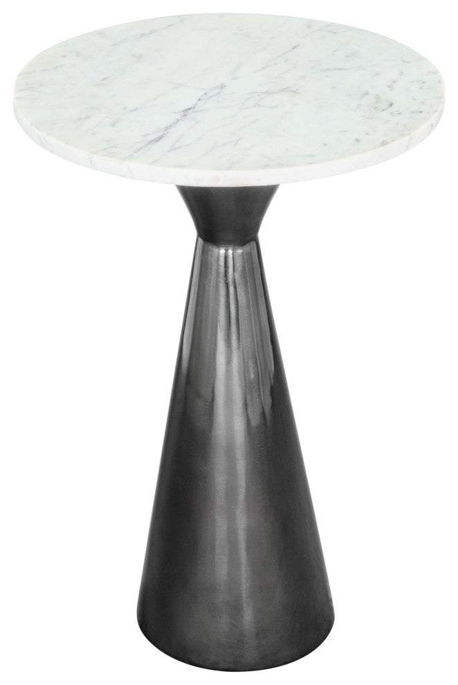Sofa Side Table, Round, Artificial Marble, Iron Metal, White, Black, Lounge