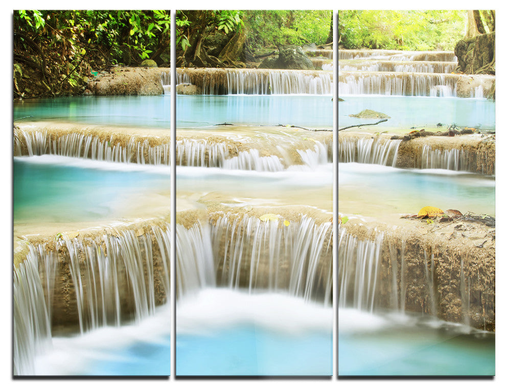 "Blue Erawan Waterfall Landscape" Photo Metal Wall Art, 3 Panels, 36"x28"