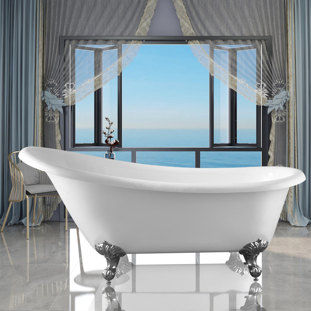 Vanity Art Freestanding Acrylic Soaking Bathtub, 67"x30"x31"