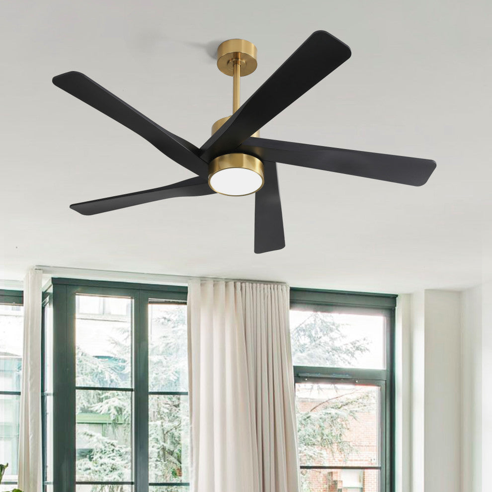 54" 5-ABS Blade Straight indoor LED Ceiling Fan, Black and Gold