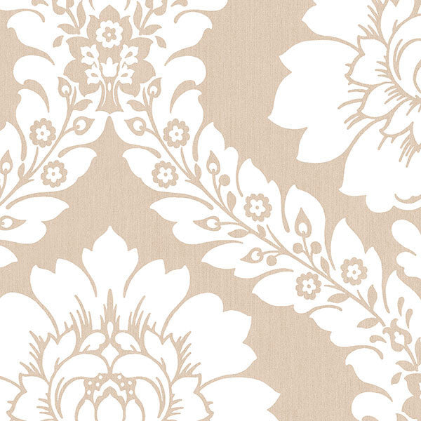 Modern Floral Damask, Taupe and White, 1 Bolt