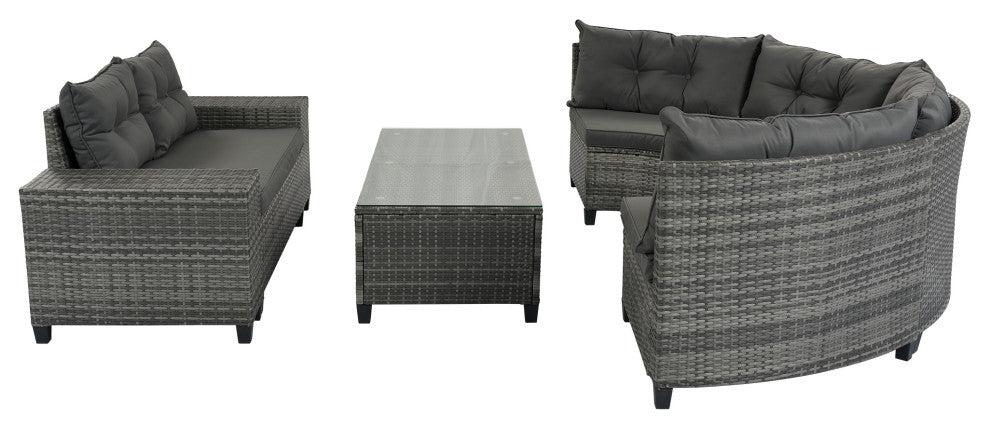 8 Pieces Outdoor Wicker Curved Patio Sectional with Coffee Table and Cushions, Gray