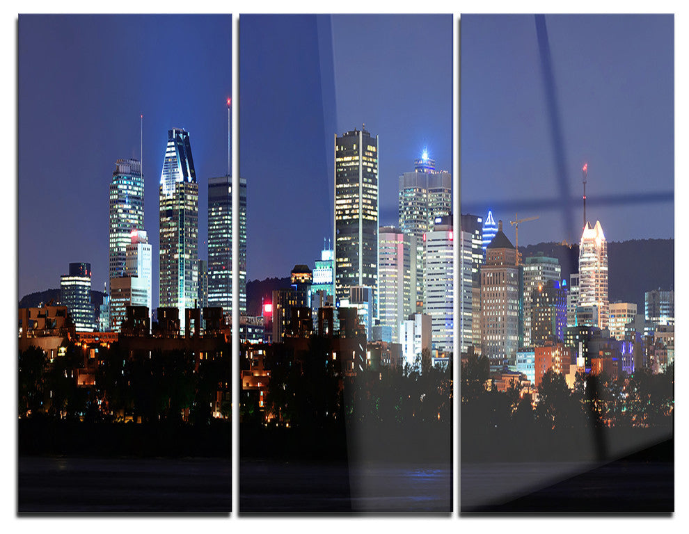 "Montreal Over River at Dusk" Photo Metal Wall Art, 3 Panels, 36"x28"