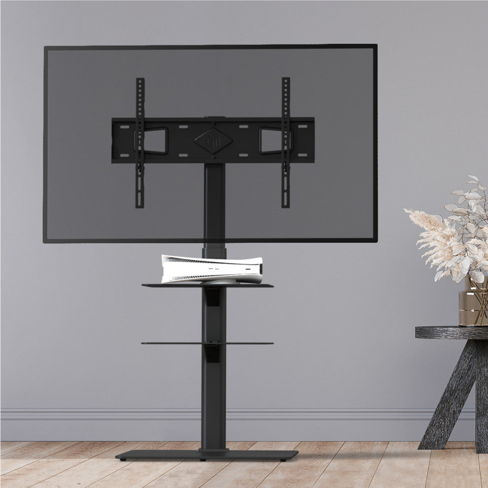 ONKRON Swivel Floor TV Stand for 32"-65" TVs up to 66 lbs Glass shelves and base