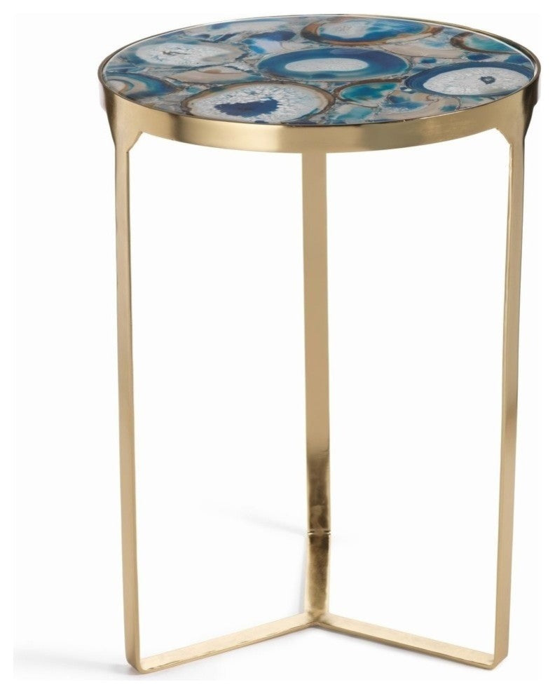 "La Sardaigne" 20" Tall Brass Side Table / End Table, Blue Agate