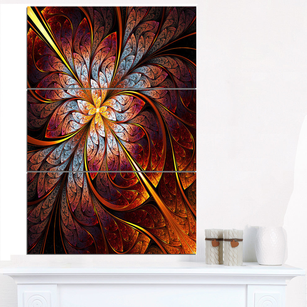 "Fractal Flower Red and Blue" Digital Metal Wall Art, 3 Panels, 28"x36"
