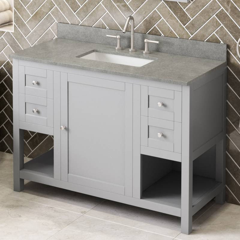 Astoria Transitional 48" Grey Vanity, Steel Grey Cultured Marble Vanity Top