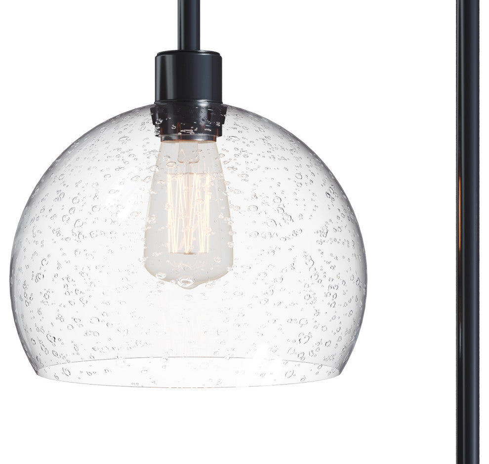 61.5" Oil Bronze Floor Lamp, Slim-line Arched Design, Clear Seeded Glass Shade
