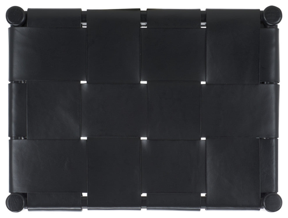 Safavieh Couture Devnie Woven Leather Ottoman, Black