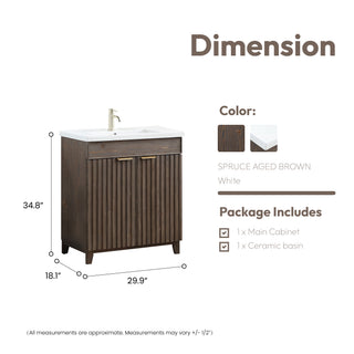 Palos Bathroom Vanity, Spruce Aged Brown, 30", Ceramic Top, No Mirror
