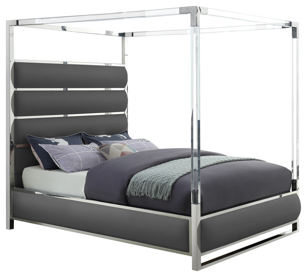 Encore Faux Leather Bed, Gray, Queen