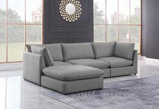 Mackenzie Linen Textured Fabric 4-Piece Modular L-Shaped Sectional, Grey