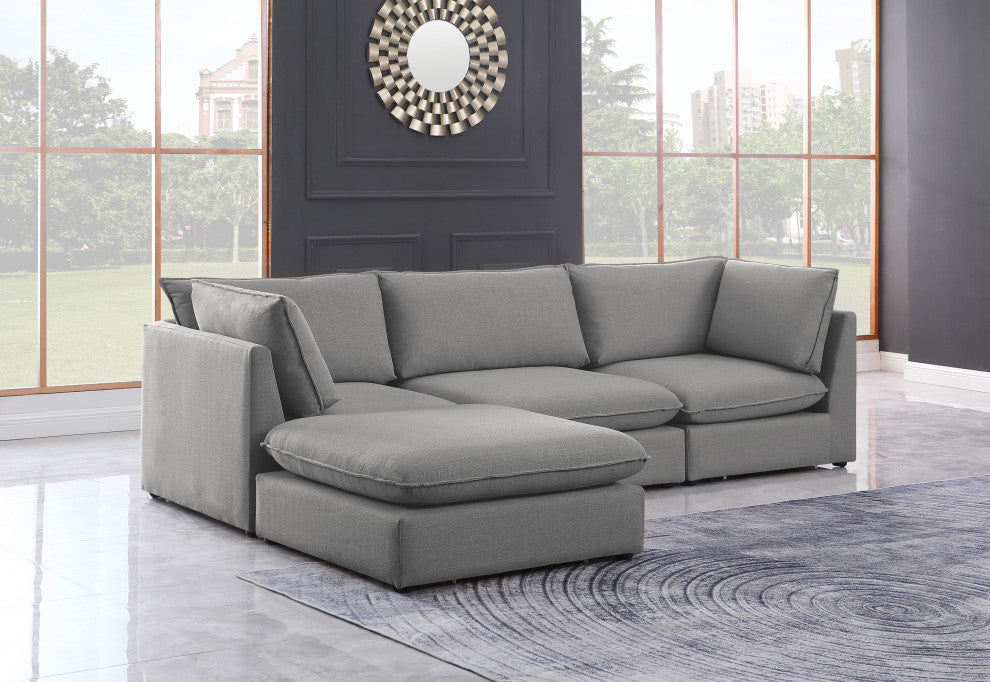 Mackenzie Linen Textured Fabric 4-Piece Modular L-Shaped Sectional, Grey