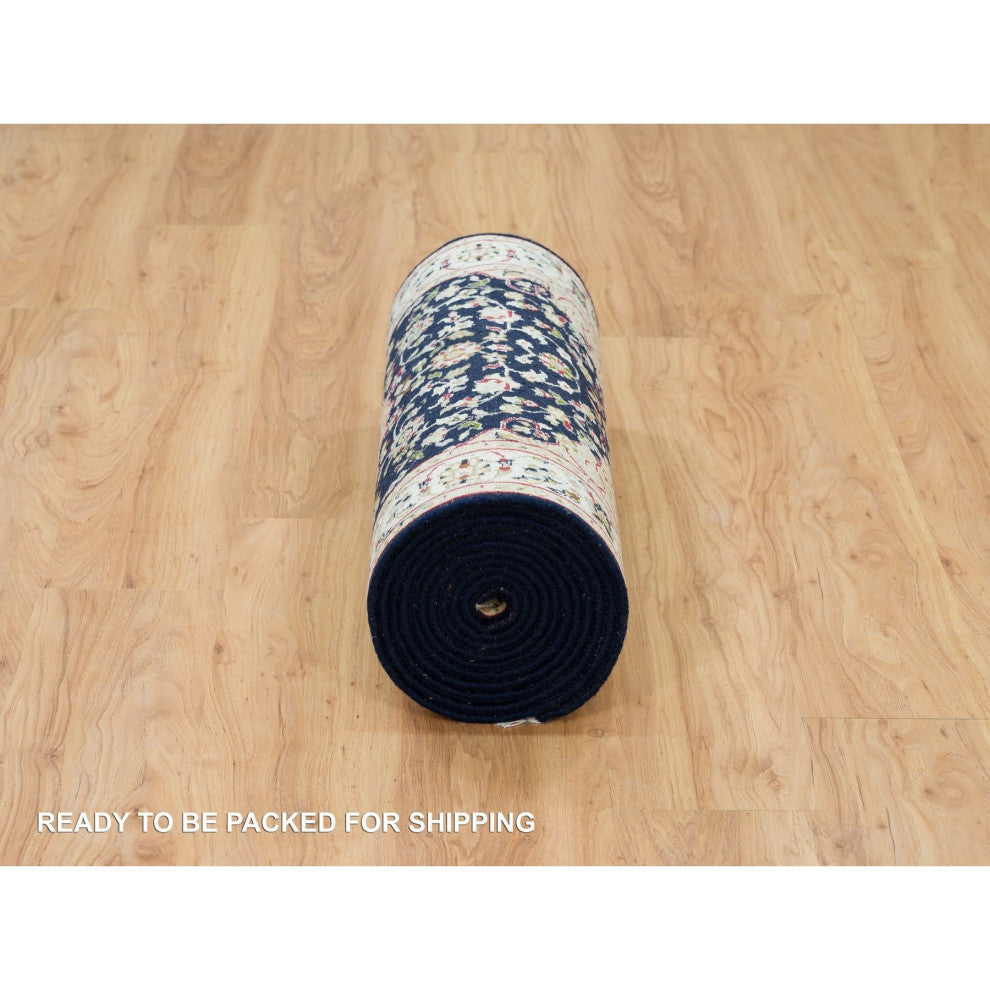 Midnight Blue Nain Design 250 KPSI Wool Hand Knotted XL Runner Rug 2'8"x15'10"