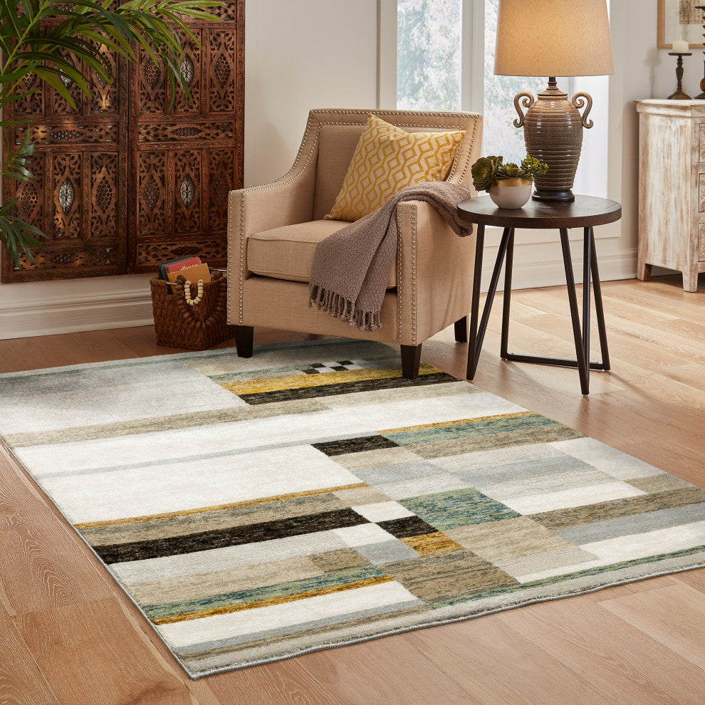 Sadie Layered Blocks Beige/Multi Area Rug, Beige/Multi, 8'6"x11'7"