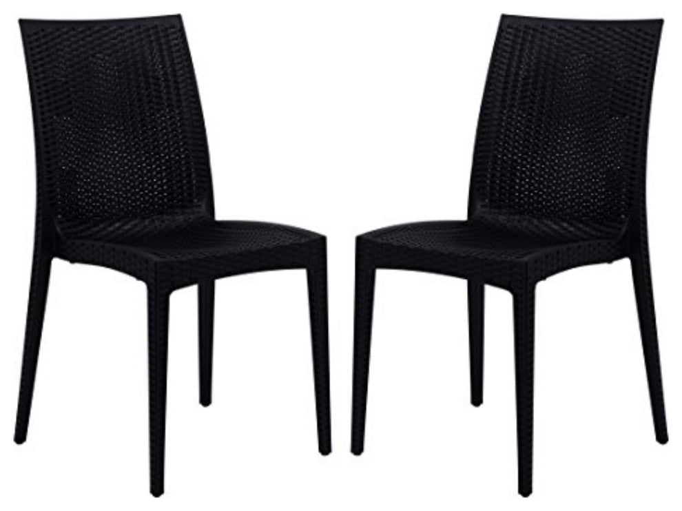 LeisureMod Weave Mace Indoor/Outdoor Dining Chair, Armless, Set of 2