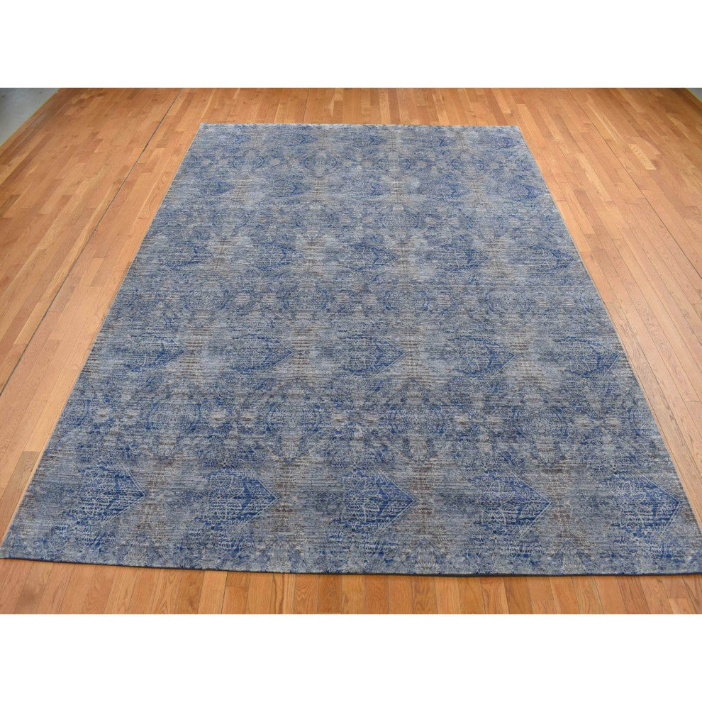 Wolf Gray, Broken Rosette Design, Wool and Silk, Hand Knotted Rug, 9'x12'