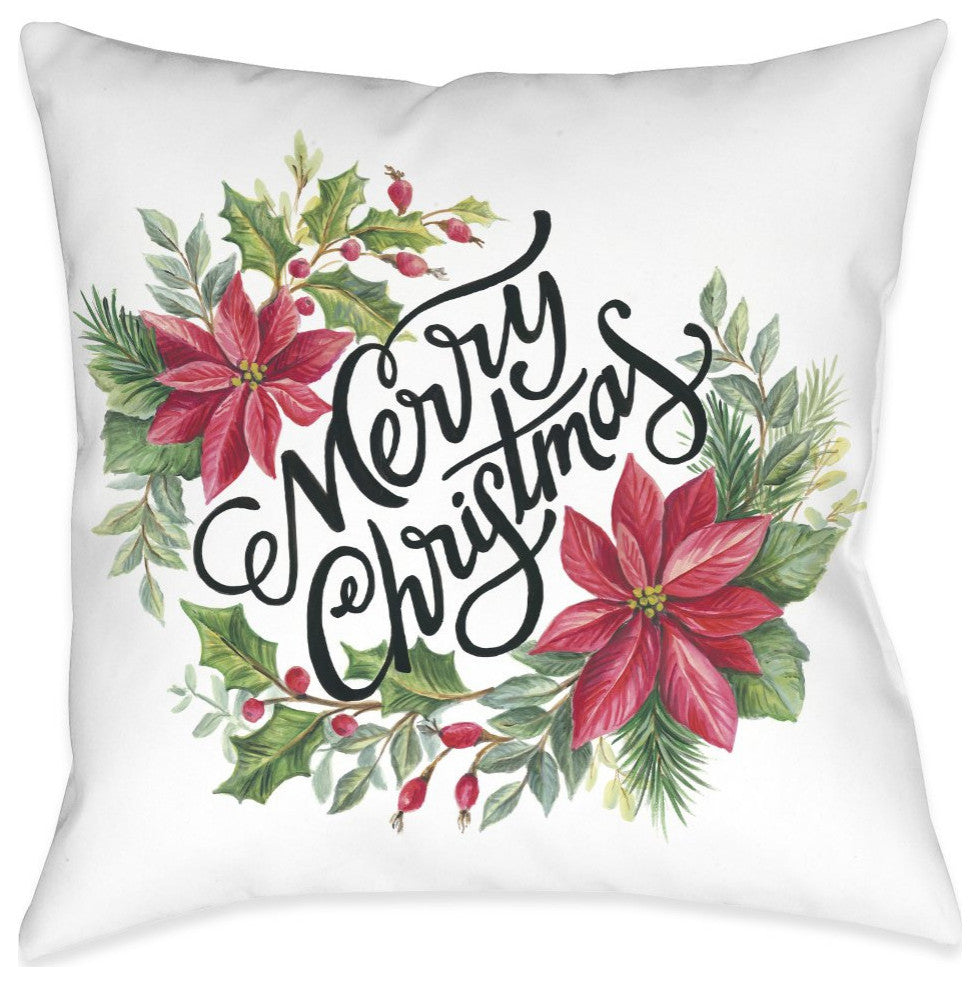 Laural Home Christmas Poinsettias 18" X 18" Indoor Decorative Pillow