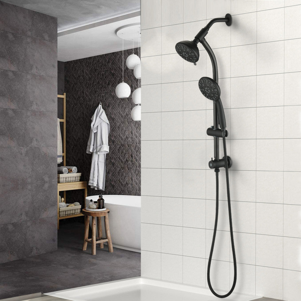 7 Spray Patterns Dual Shower Head with Slide Bar, Matte Black