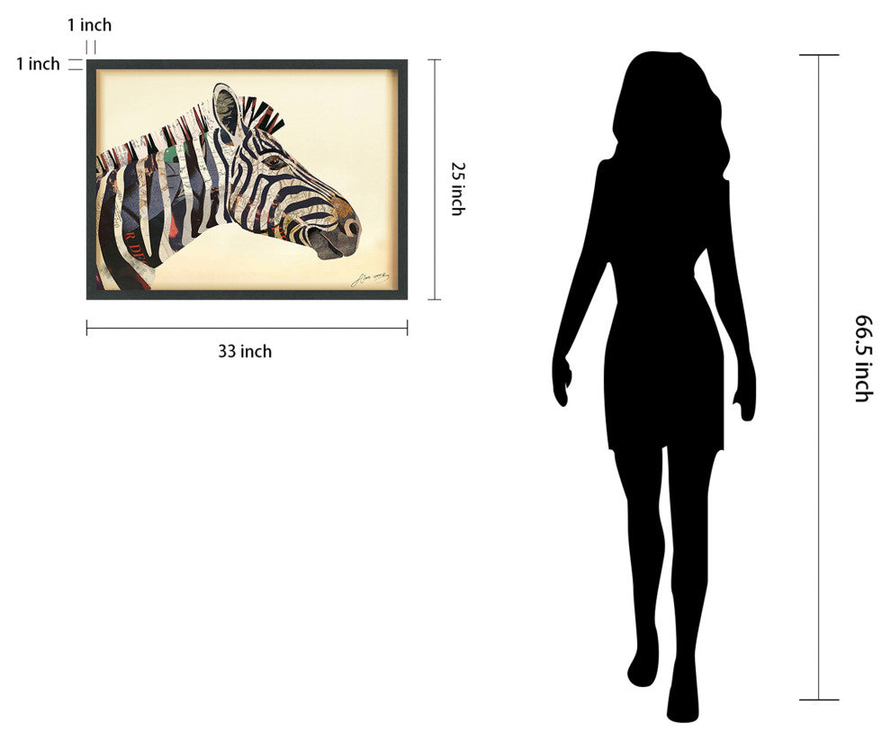 Zebra Dimensional Handmade Collage Wall Art Framed Under Glass