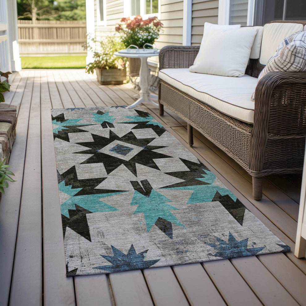 Machine Washable Indoor/Outdoor Chantille ACN1893 Black 2'3" x 7'6" Runner Rug