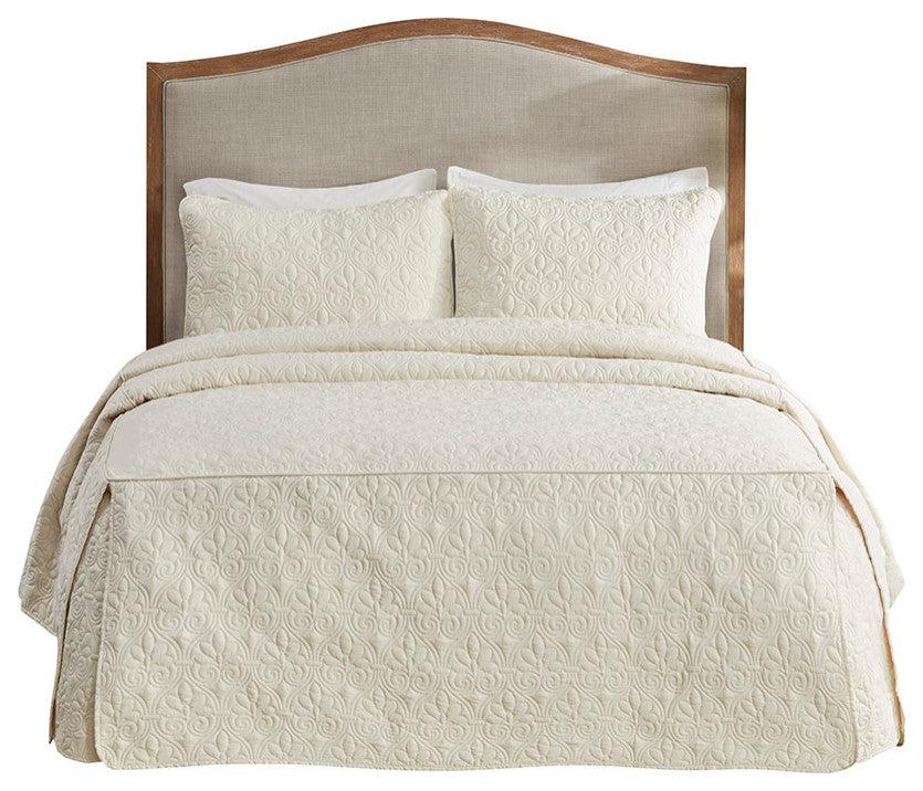 Madison Park Quebec 3 Piece Fitted Bedspread Set, Cream