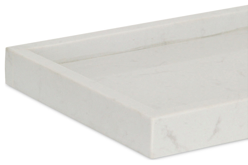 Sarrasseau White Natural Marble Tray With Raised Rim