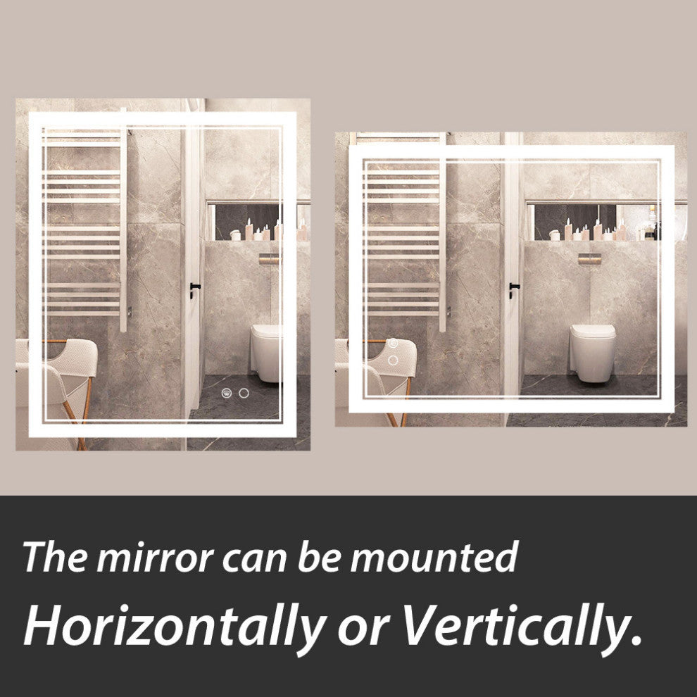 LED Bathroom Mirror, Anti-Fog Memory Dimmable IP54 Waterproof, 30"x36"