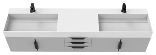 CastelloUSA Amazon 84" Wall Mounted Bathroom Vanity Set, Gray, White Top, Black Handles