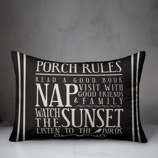 Porch Rules on Black 14x20 Indoor/Outdoor Pillow