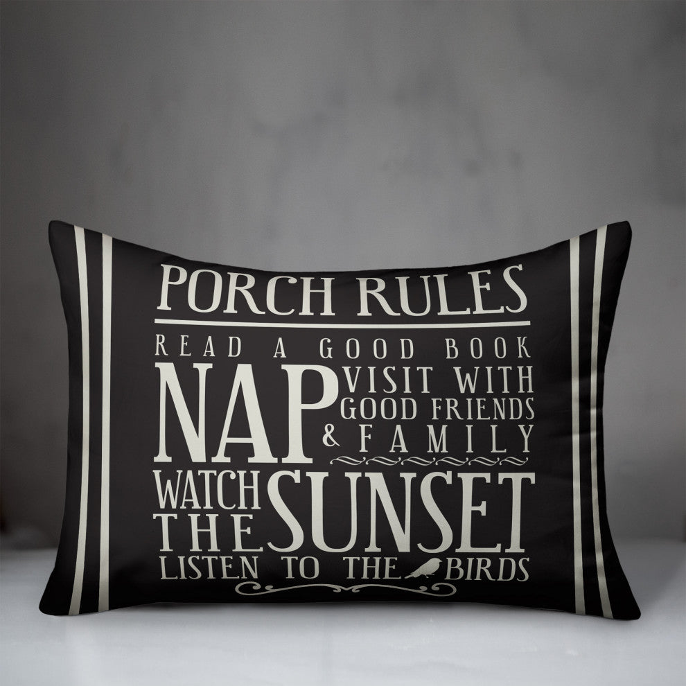 Porch Rules on Black 14x20 Indoor/Outdoor Pillow
