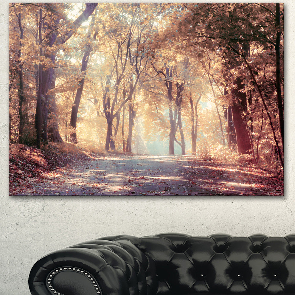 Golden Autumn Beautiful Forest, Landscape Canvas Art Print, 60"x28"